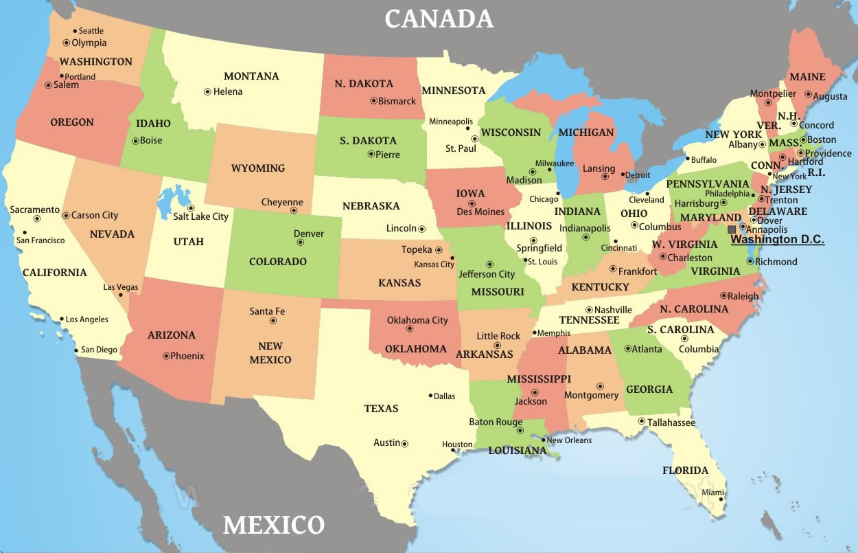 ABD Eyalet Başkentleri Haritası