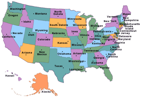 ABD Eyaletler Bölgeler Haritası