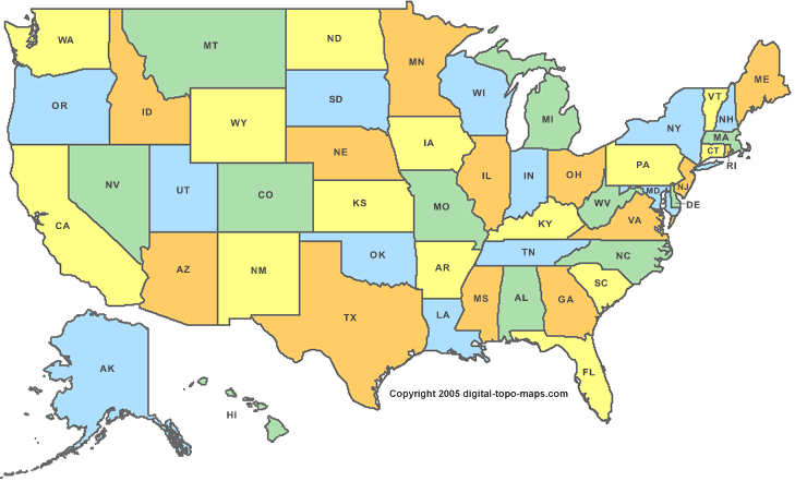 Amerika Birleşik Devletleri 50 Eyalet Harita