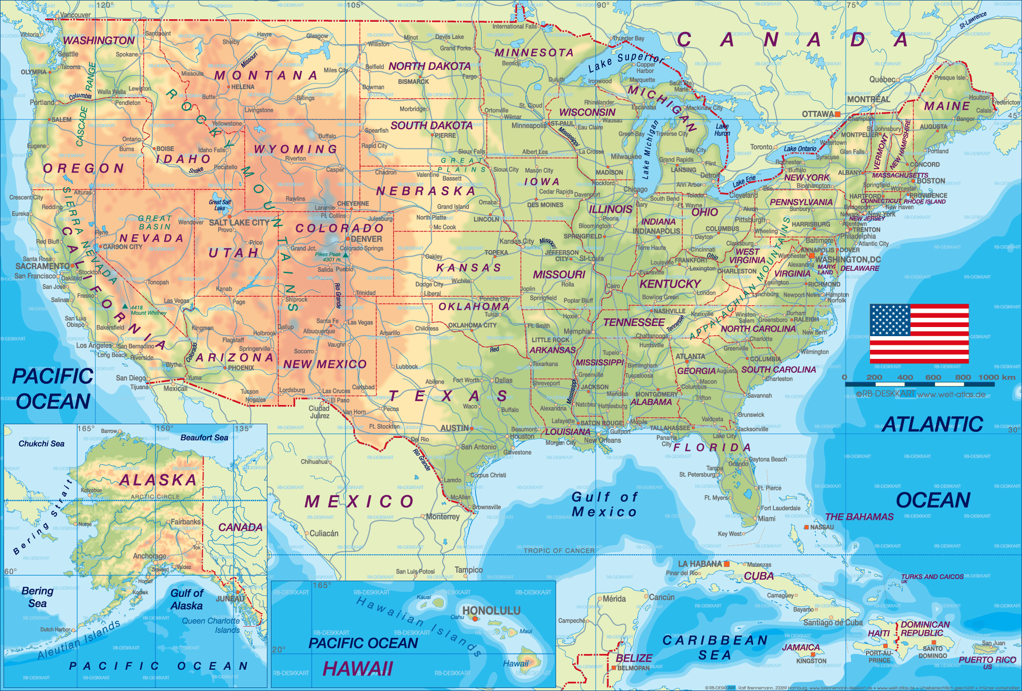 Amerika Birleşik Devleti Fiziki Haritalar
