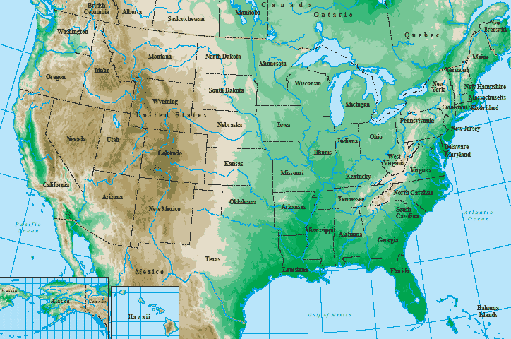 Amerika Birleşik Devletleri Fiziki Haritası
