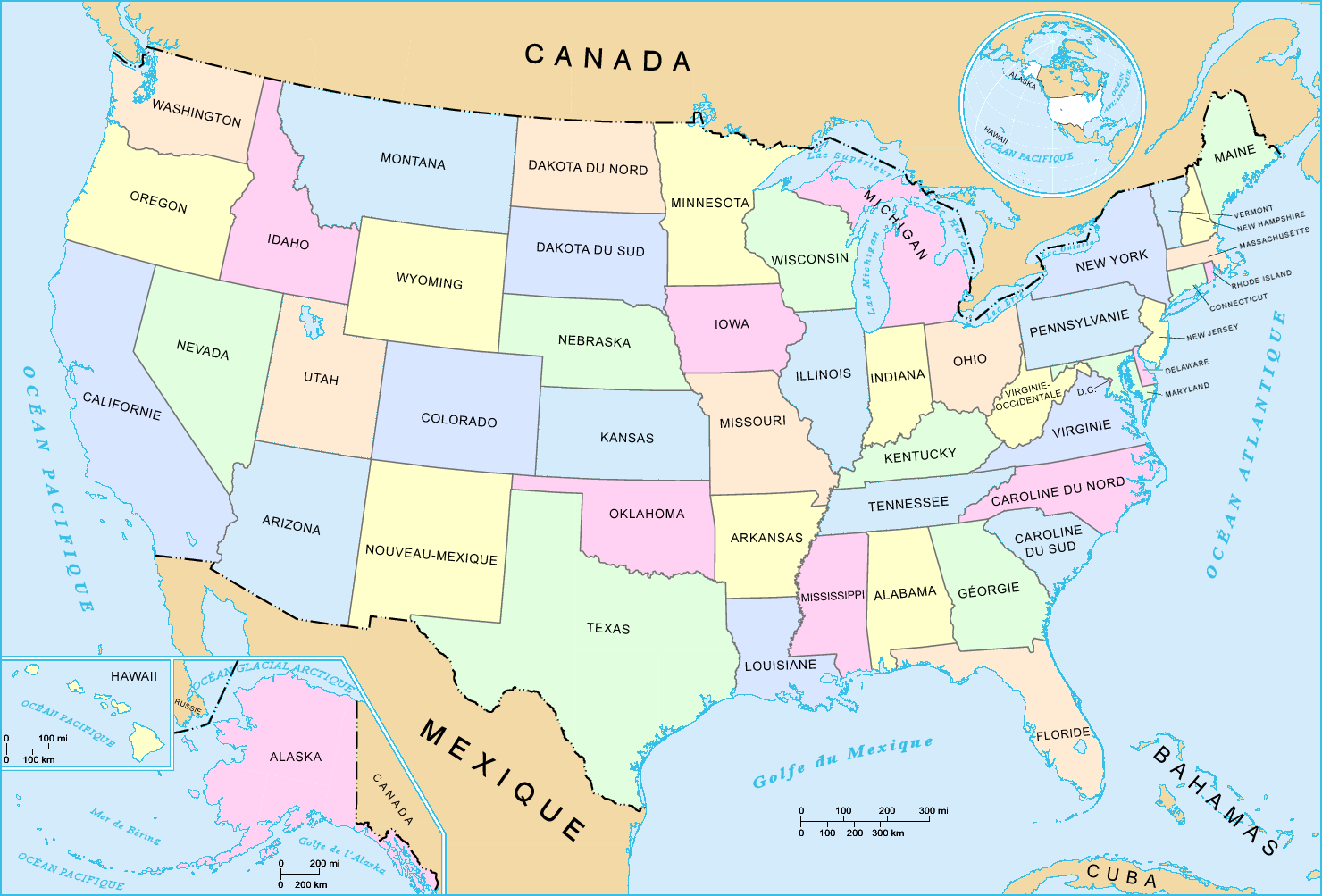 Amerika Birleşik Devletleri Haritası Fransızca