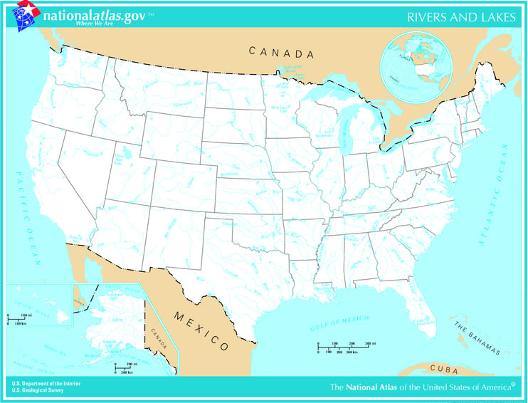 Amerika Birleşik Devletleri Irmak ve Goller Haritası