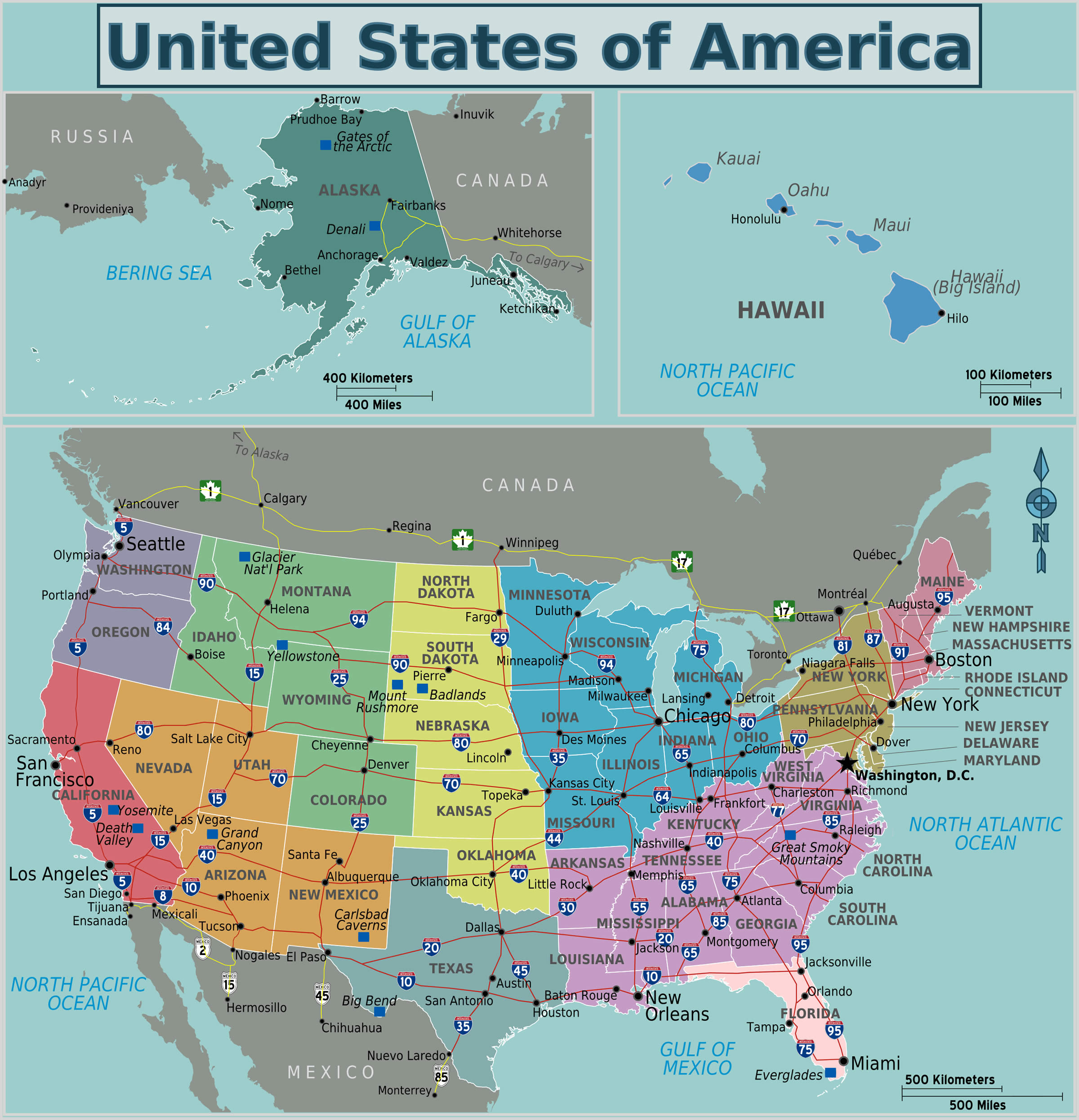 Amerika Birleşik Devletleri Kuzey Amerika Eyaletler Haritası