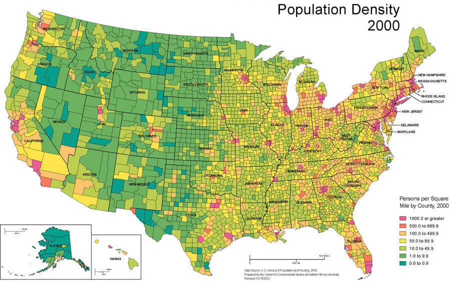 Amerika Birleşik Devletleri Nüfus Yoğunluk Haritası