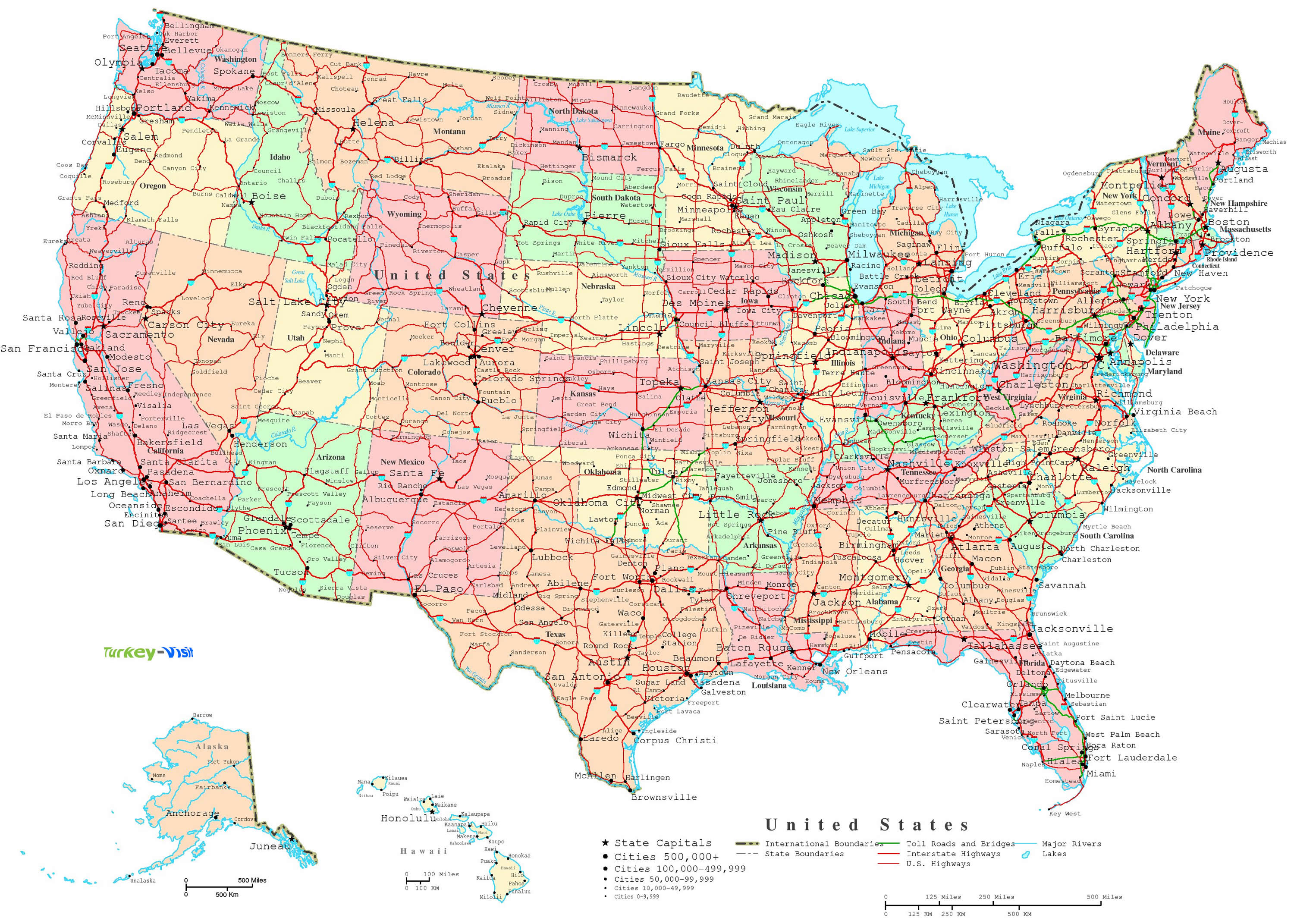 Amerika Birleşik Devletleri Şehirleri Haritası Büyük