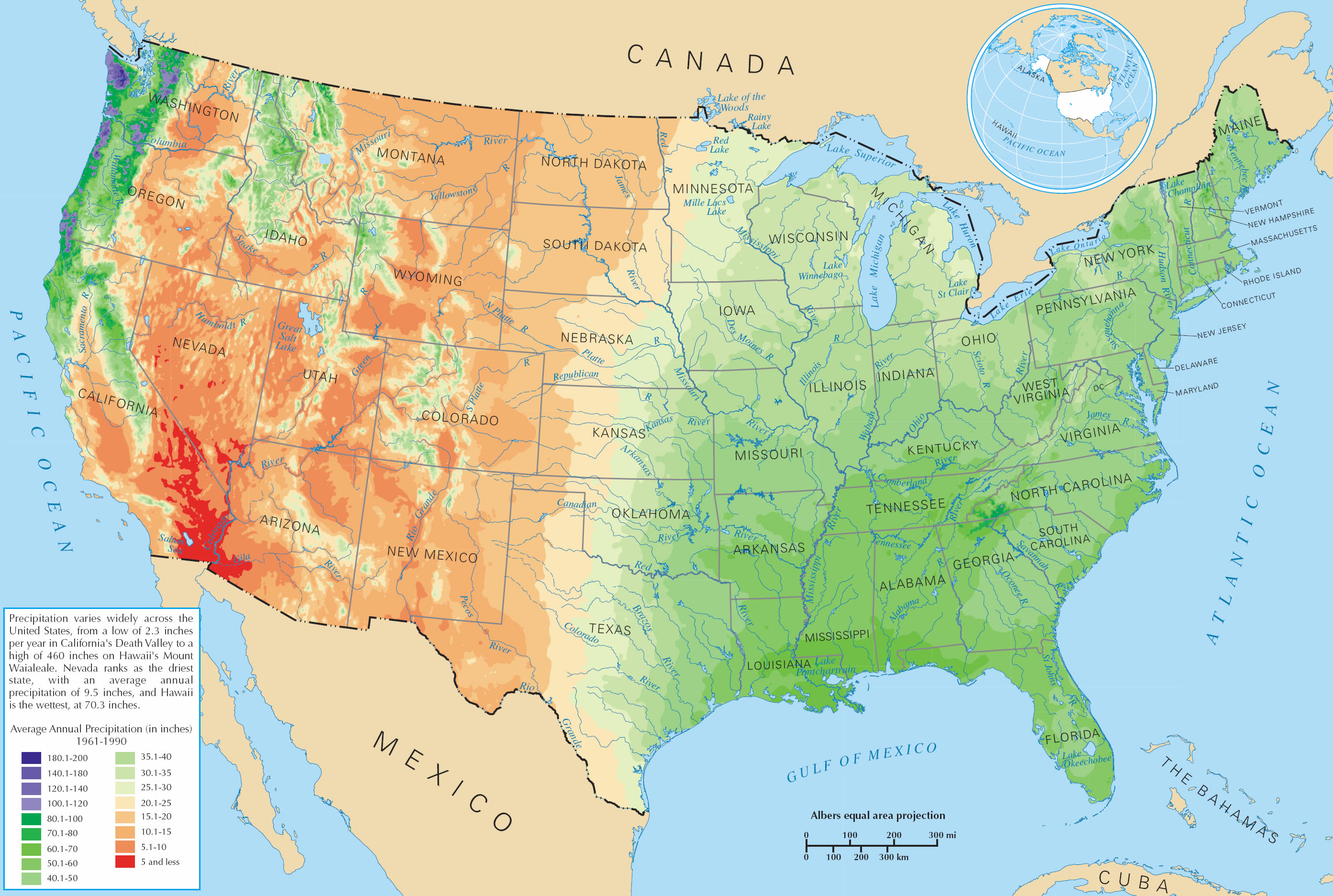 Ortalama Yağış Eyaletler ABD
