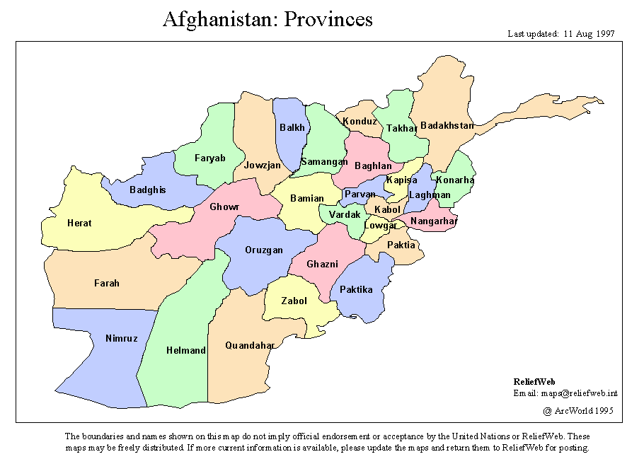 afganistan bolgeler haritasi