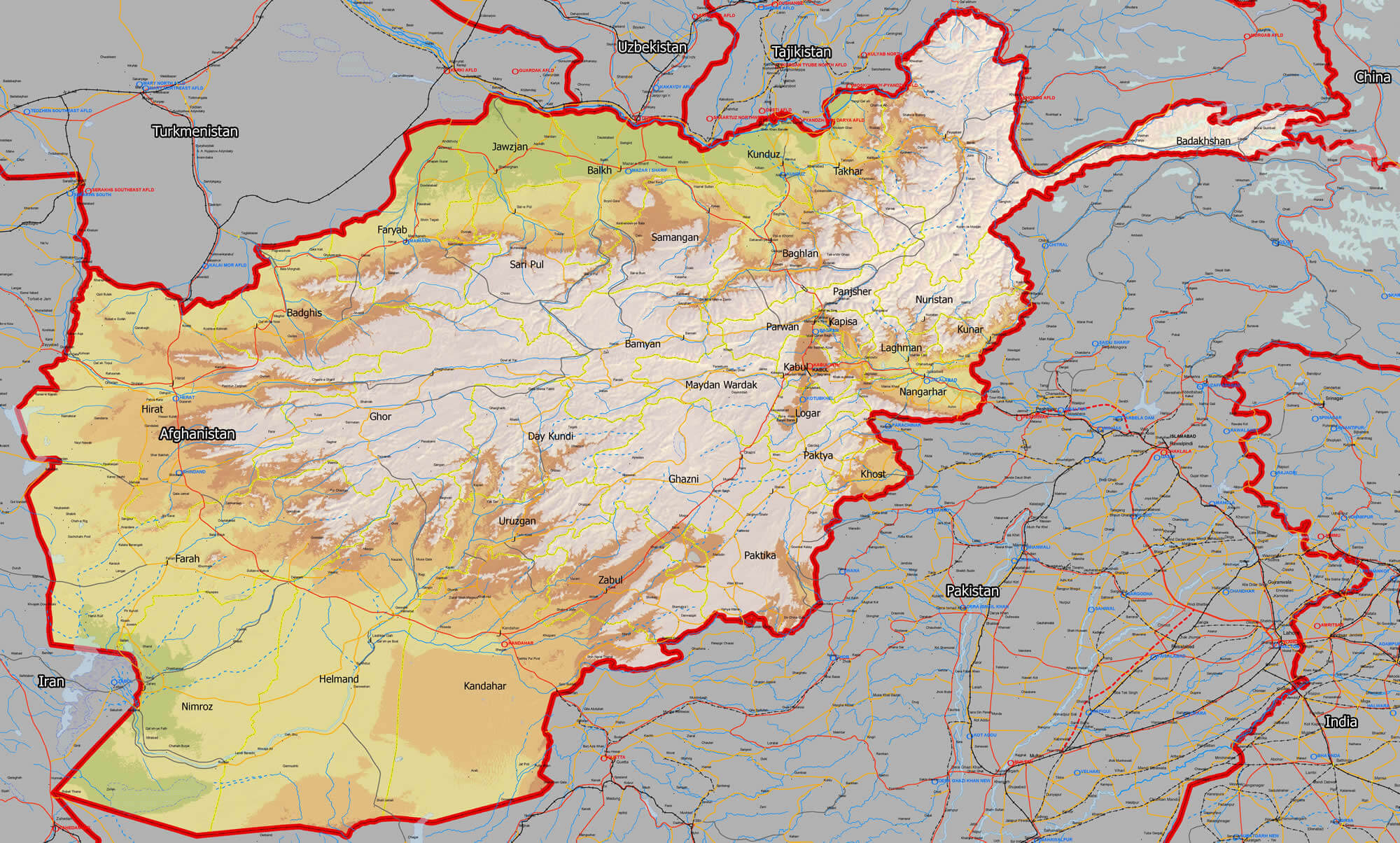 afganistan cografi haritasi