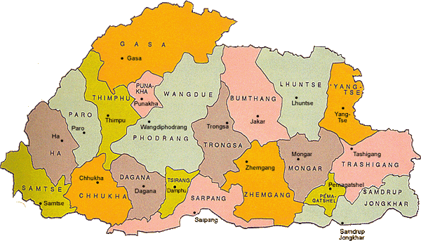 bhutan bolgeler haritasi
