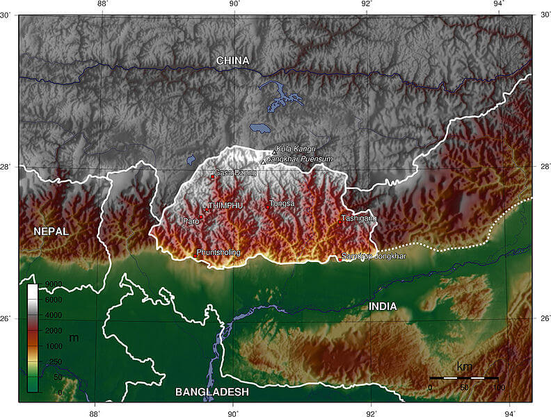 bhutan topografya haritasi