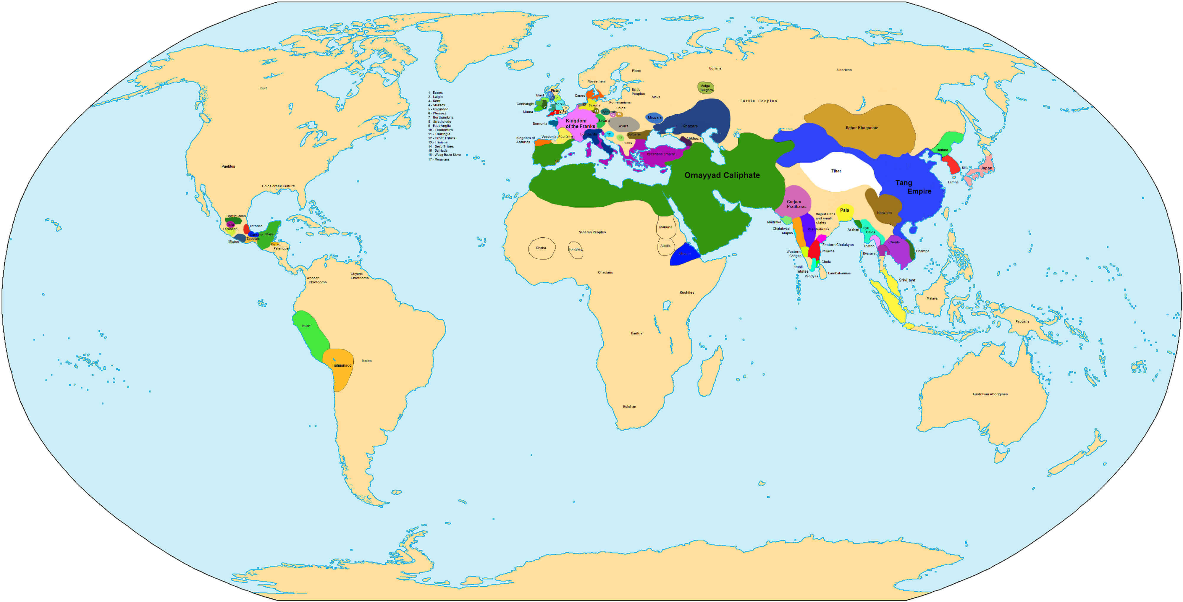 750 yılında Dünya tarih haritası