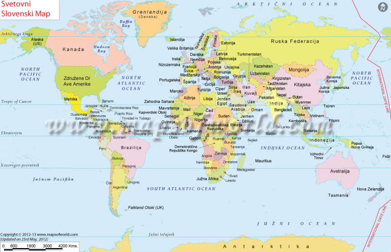 Dünya Haritası Slovence Dilinde