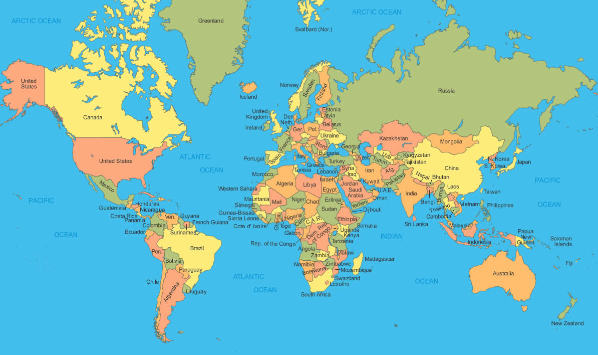 Dünya Haritası İngilizce Dilinde