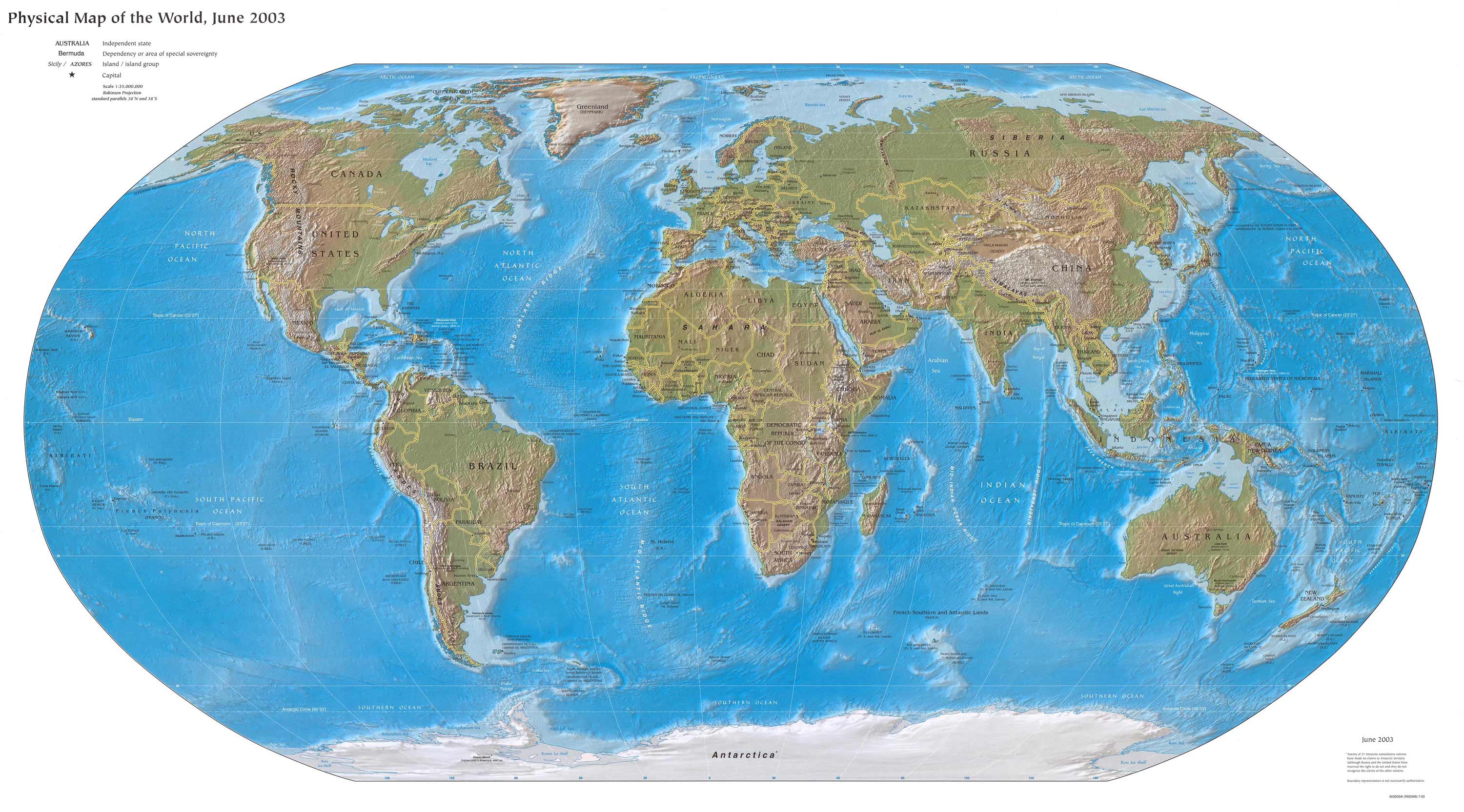 Dünya İngilizce Fiziki Harita