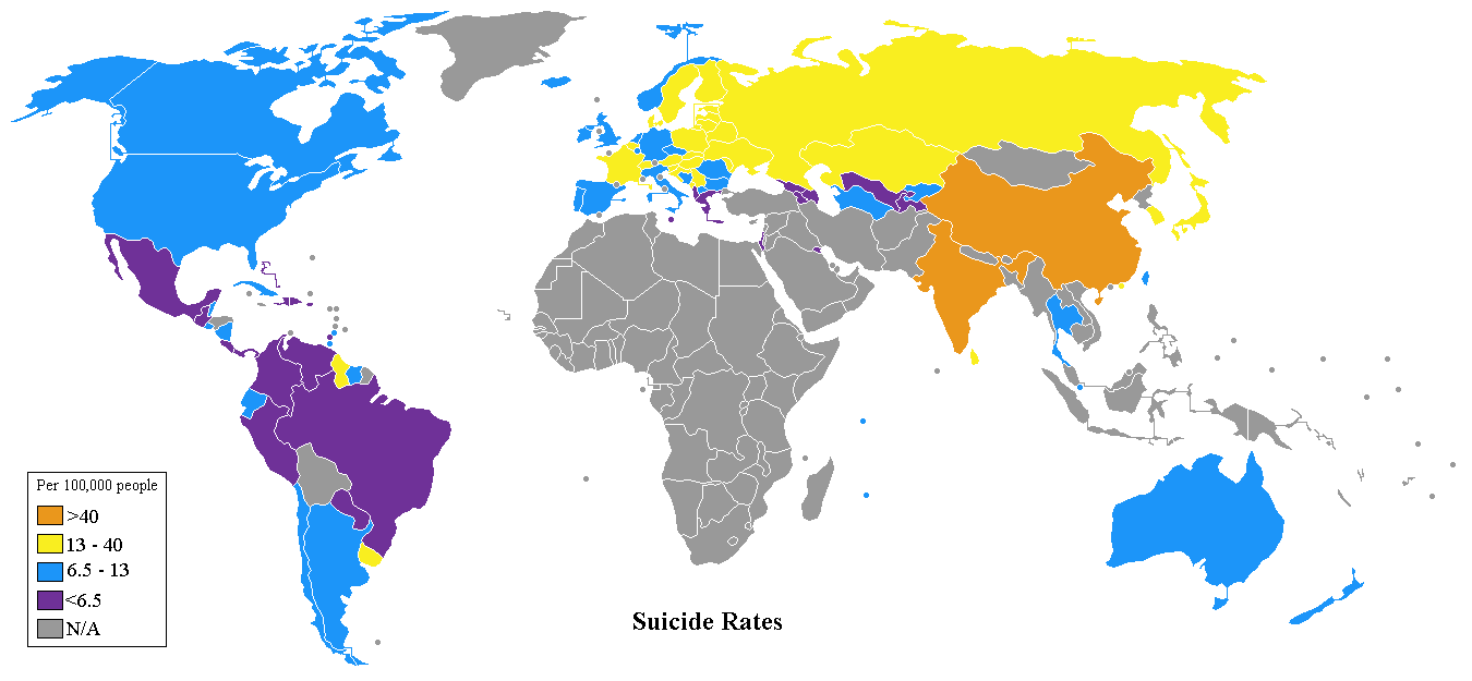 Dünya İntihar Oranları Harita