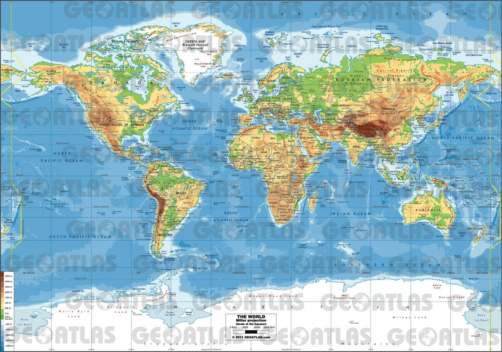 İngilizce Dünya Fiziki Harita