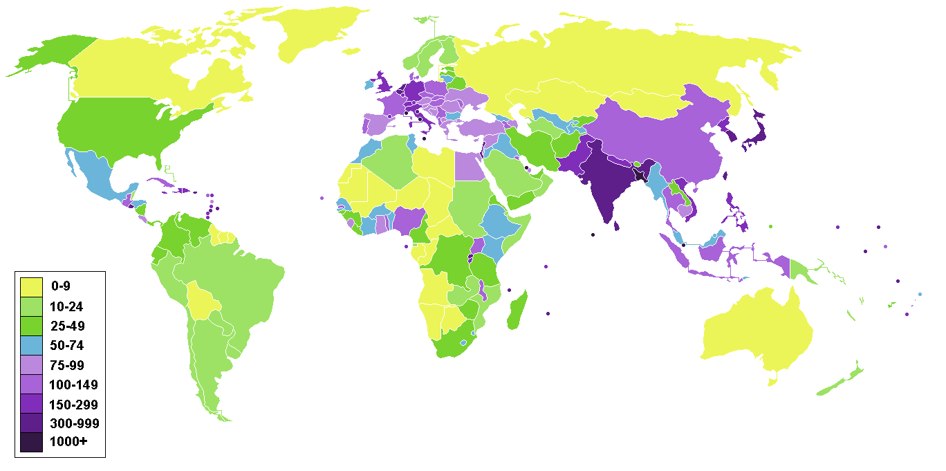 Nüfus Yoğunluğu Dünya Haritası