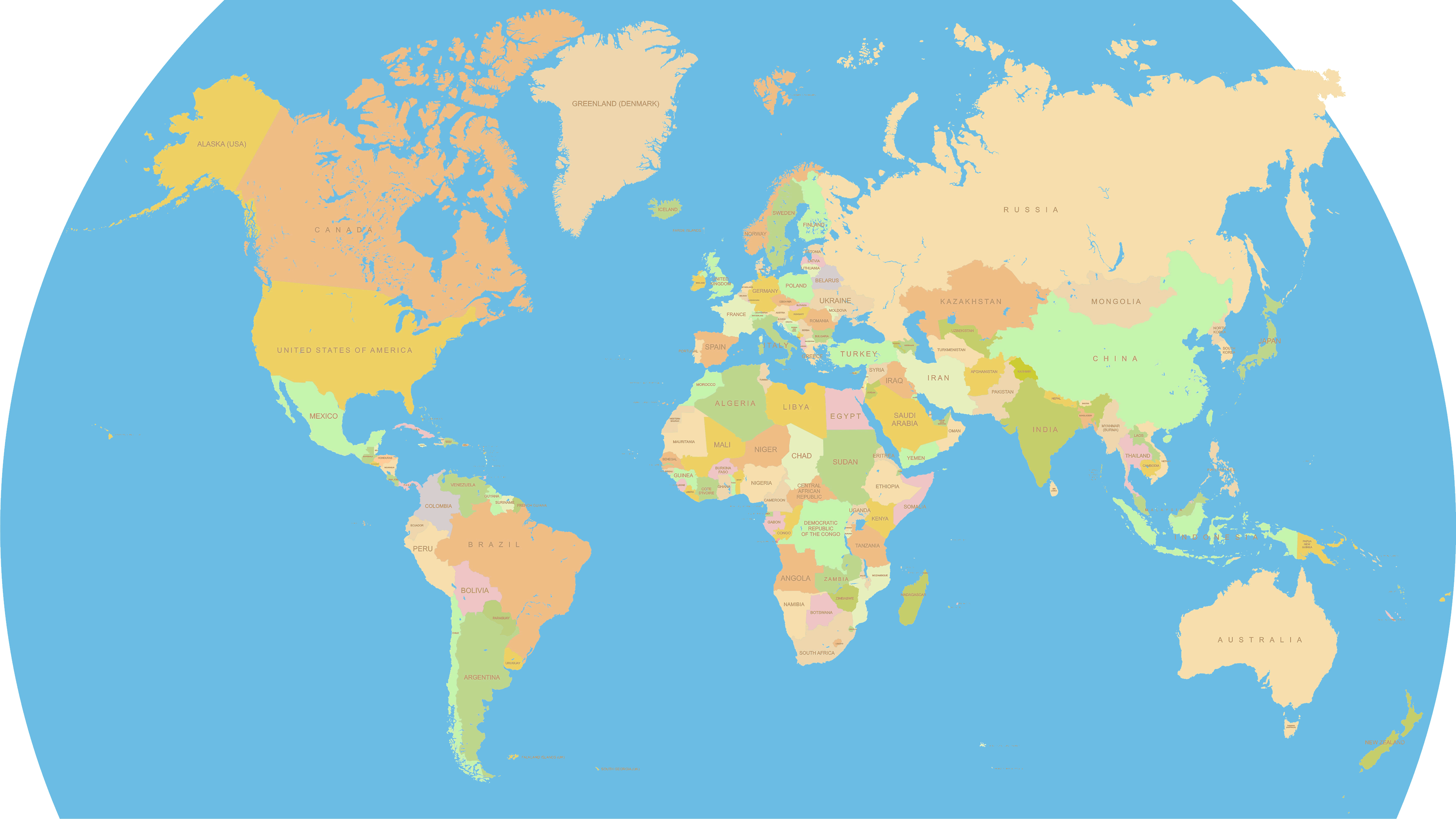Dünya Politik Harita Ülkelerle Birlikte