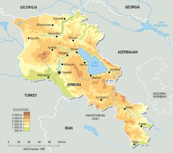 ermenistan fiziki haritasi