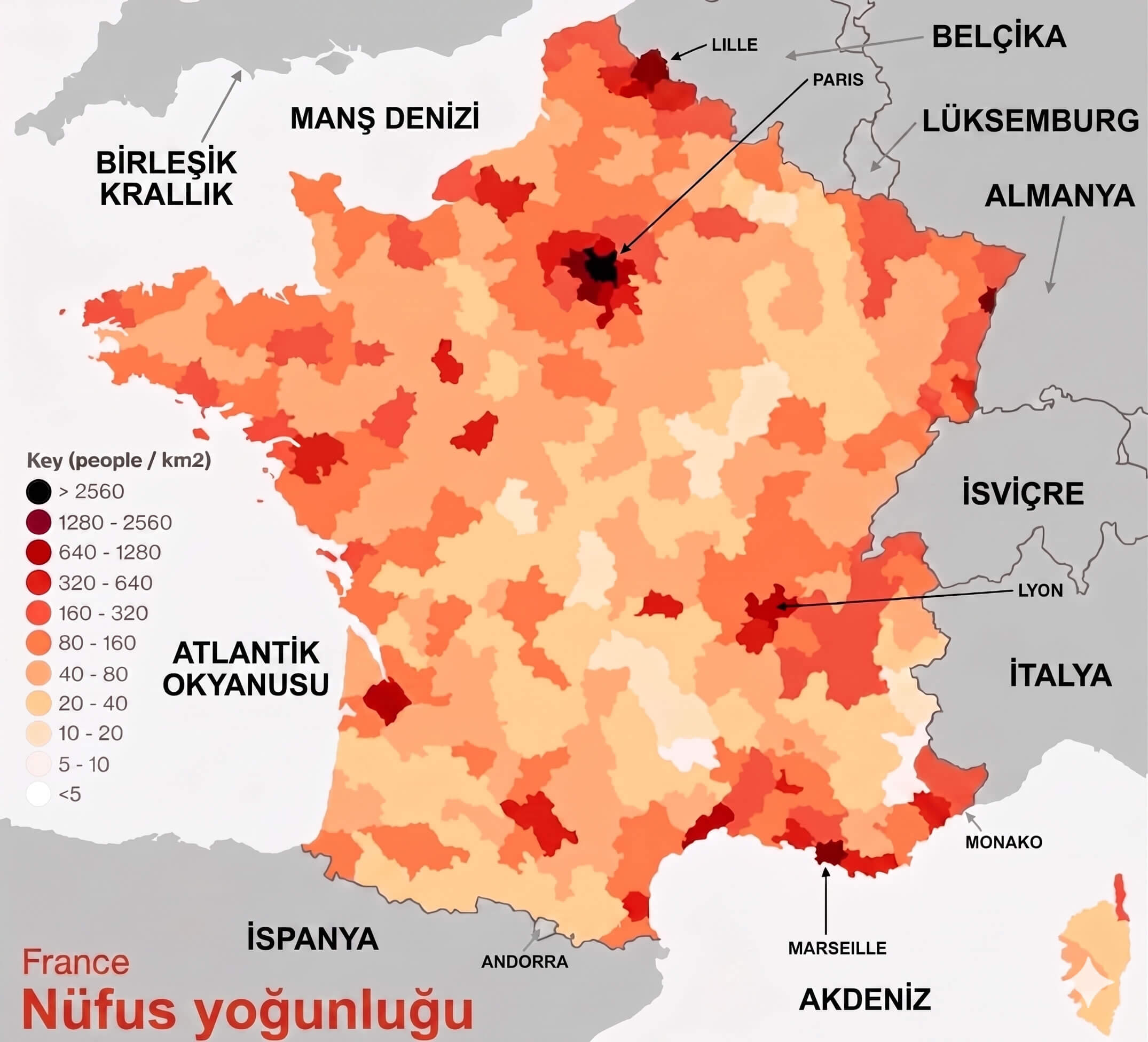 Fransa nufus yoğunluğu haritası