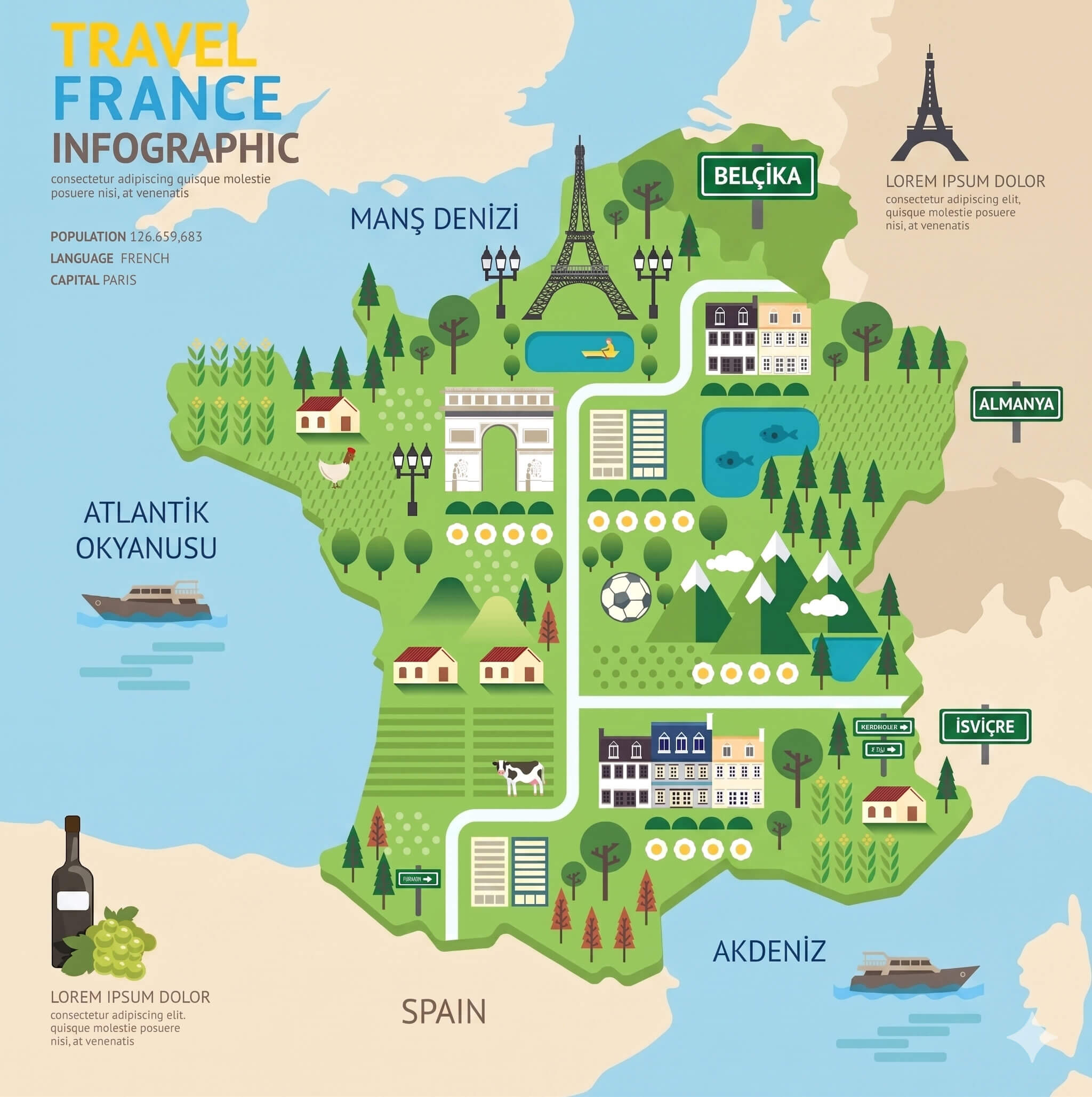 Fransa turizm infografik haritası
