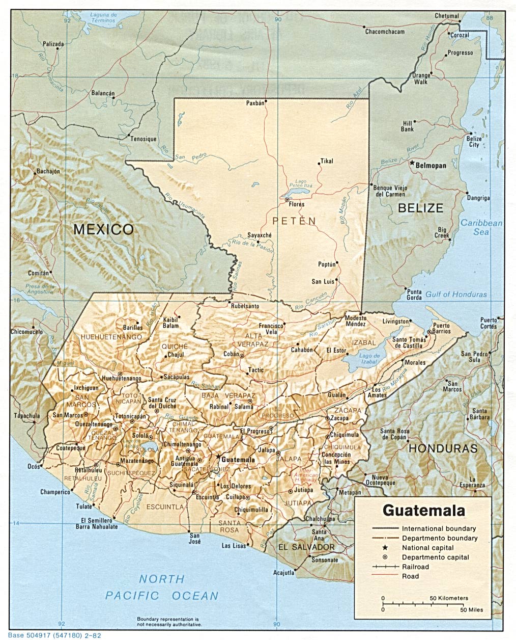 guatemala fiziki haritasi 1982
