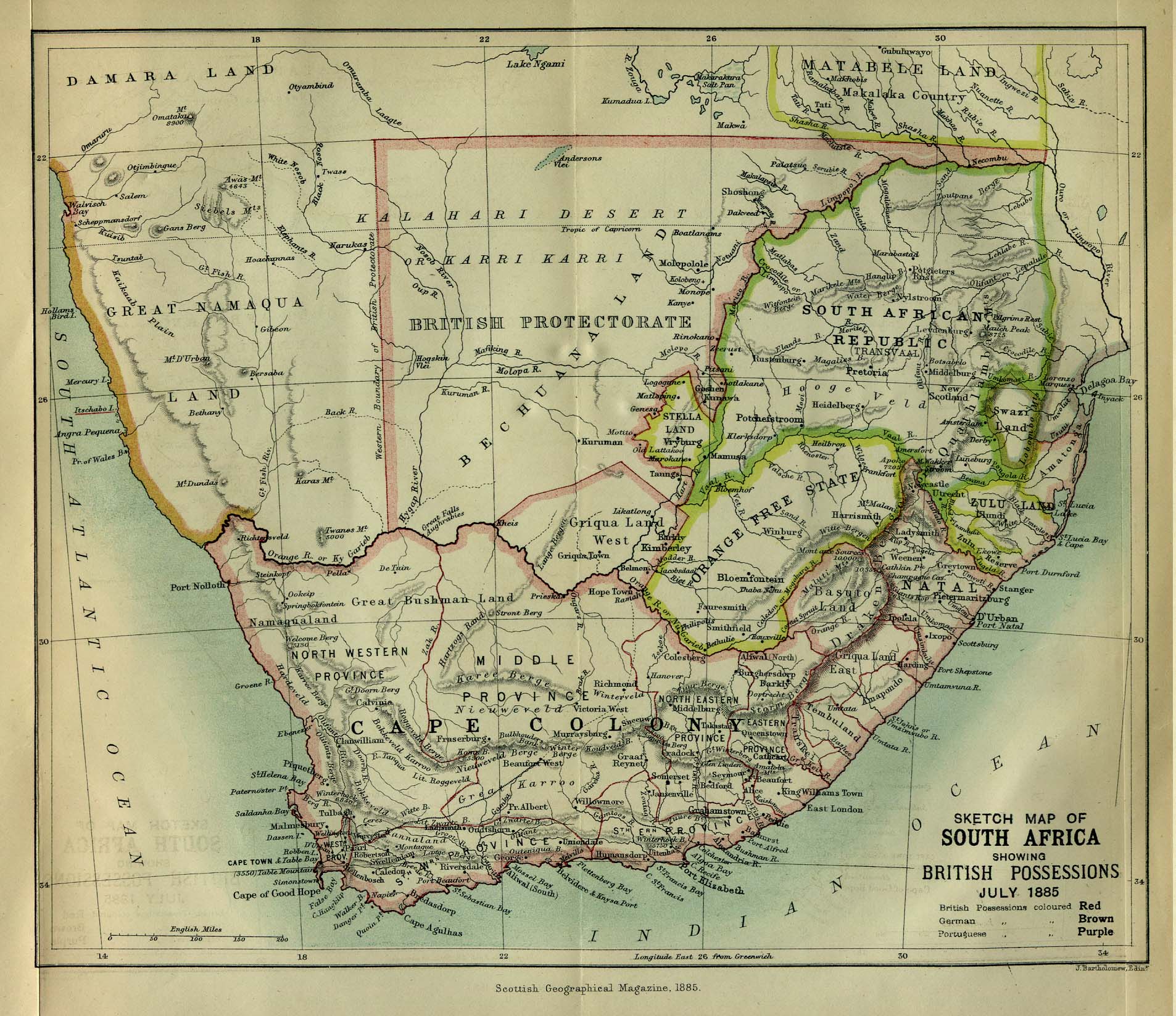 guney afrika haritasi 1885