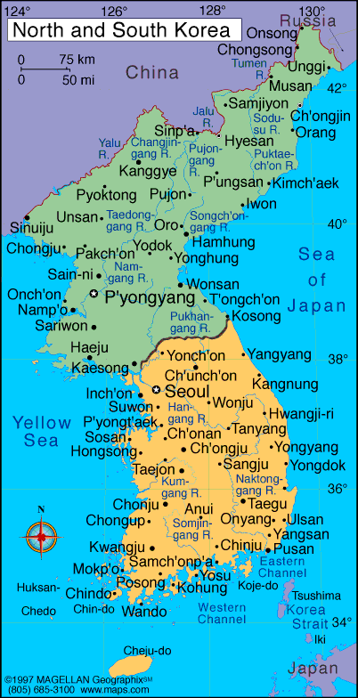 guney kore haritasi kuzey kore