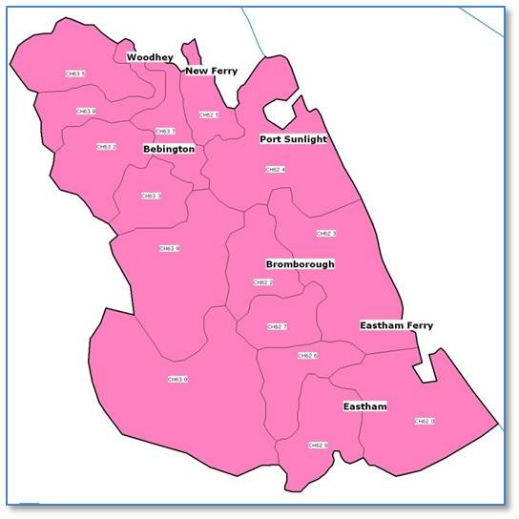Bebington kasabalar haritasi
