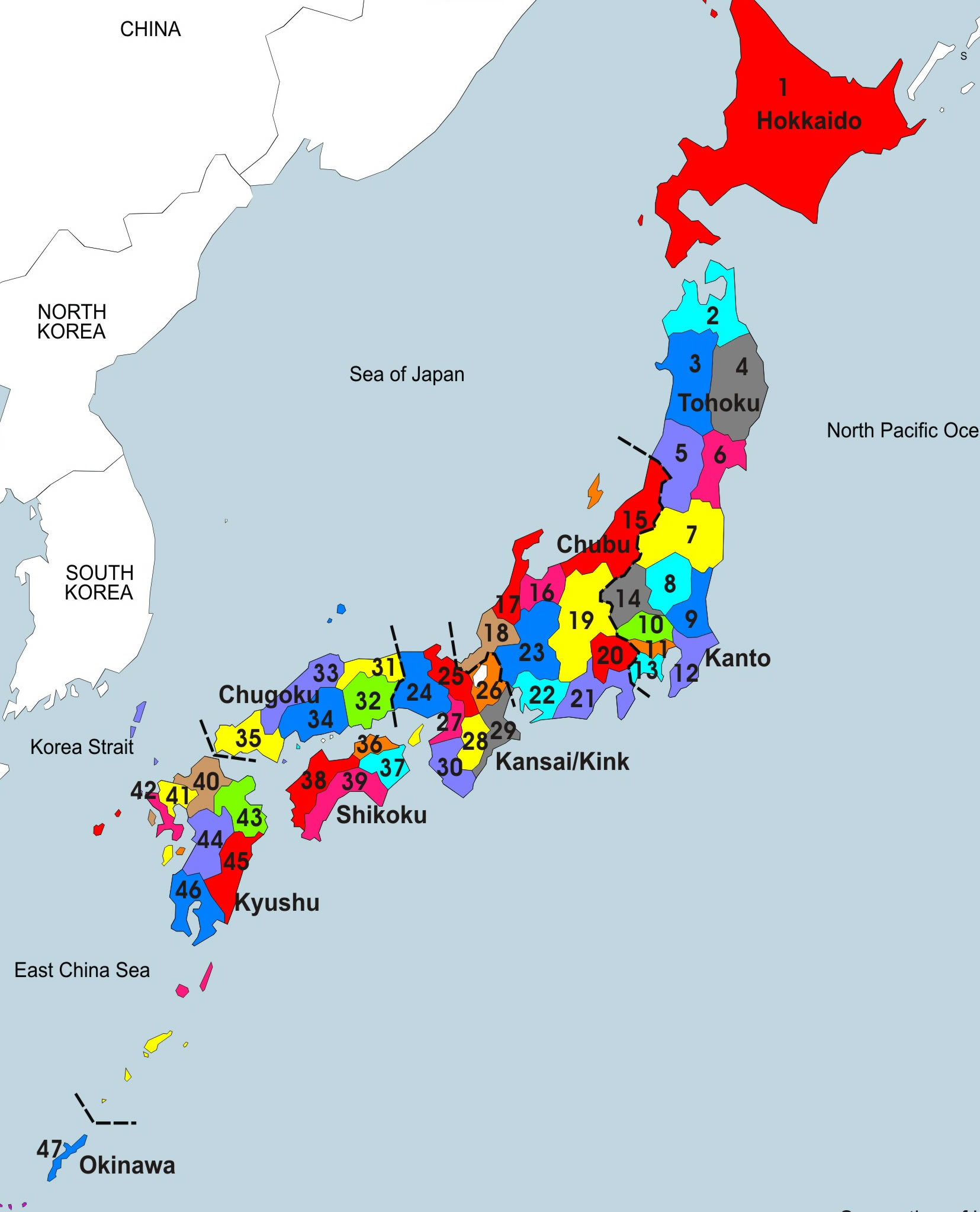 japonya vilayetler haritasi