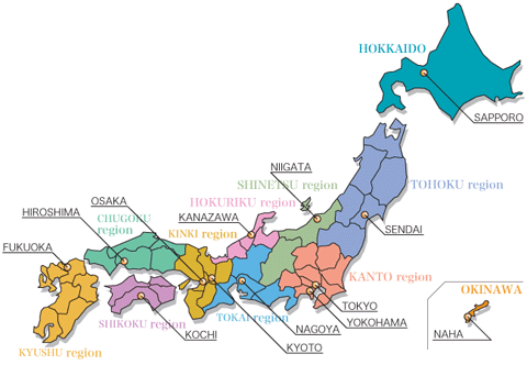 japonya bolgeler haritasi