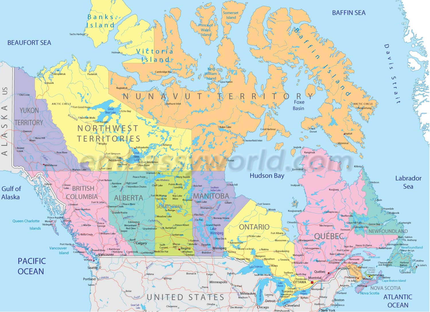 kanada haritasi devletleri
