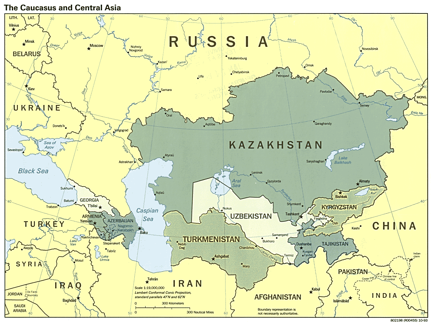kafkasya orta asya kazakistan haritasi