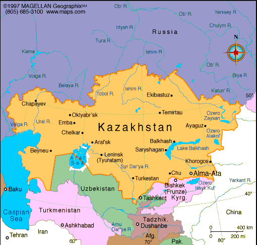 kazakistan bolgeler haritasi