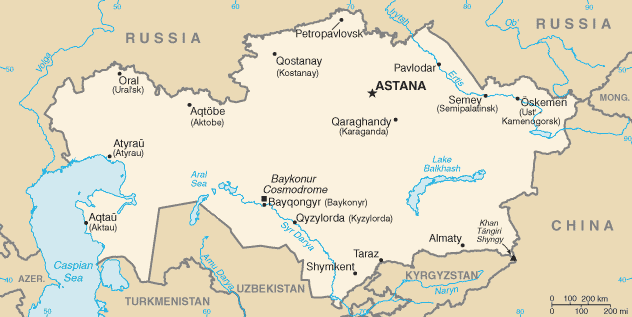 kazakistan haritasi onemli sehirler