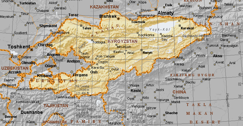 kirgizistan fiziki haritasi