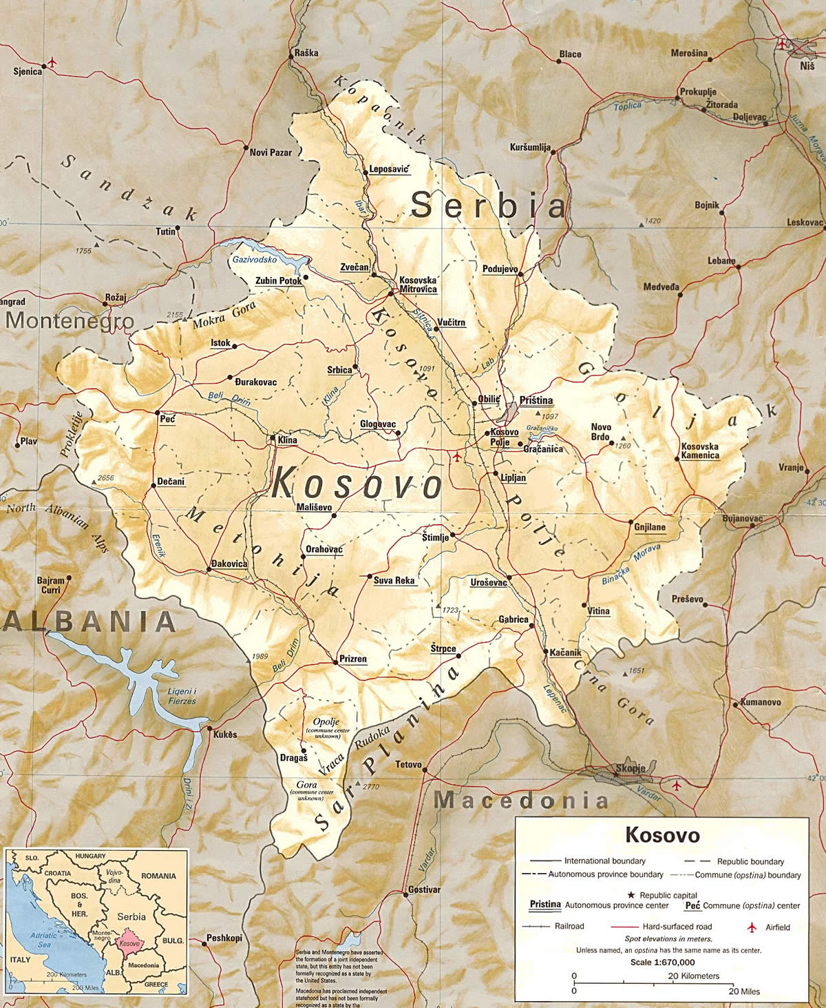kosova fiziki haritasi