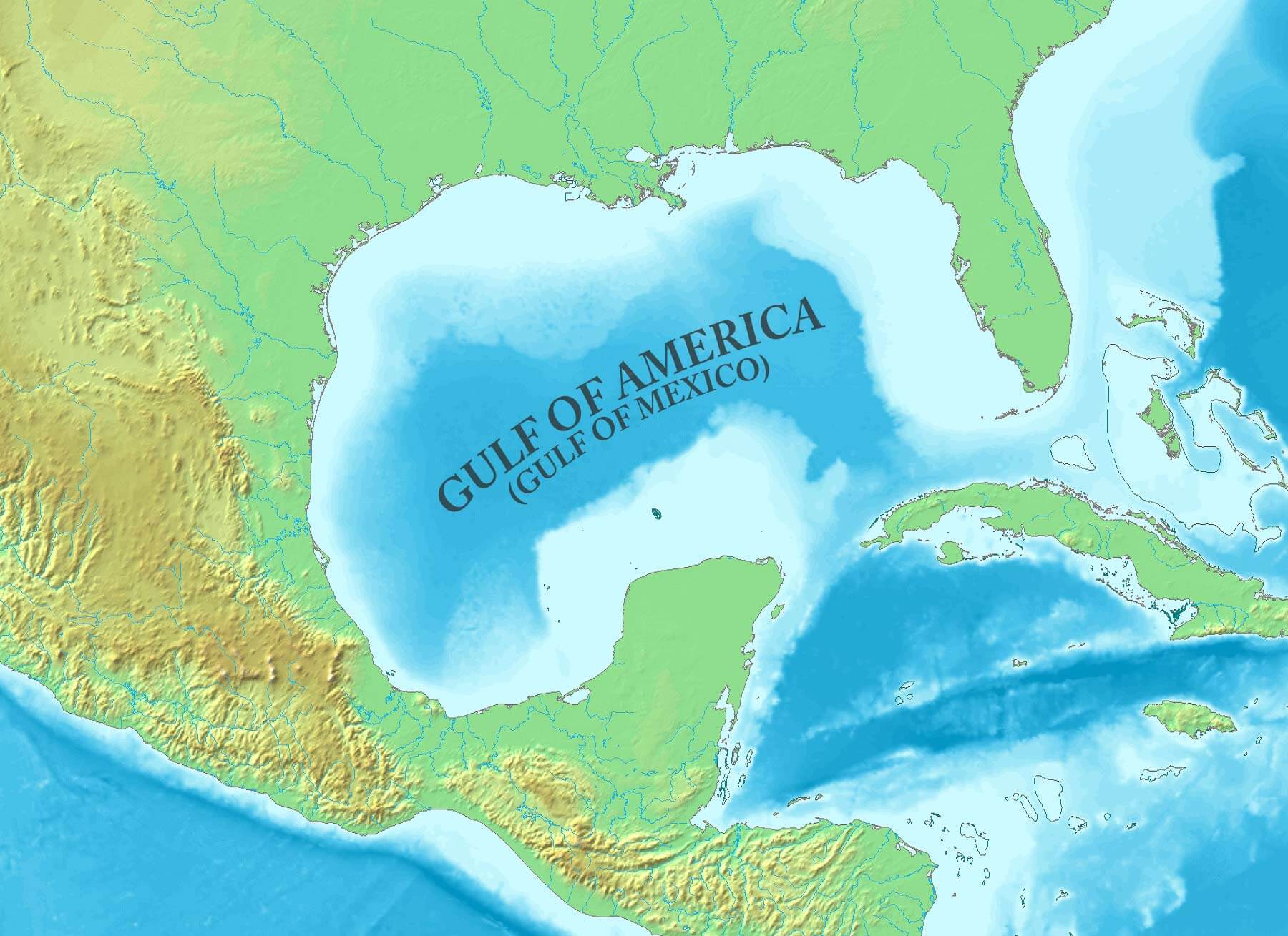 Amerika Körfezi Meksika topografik haritası