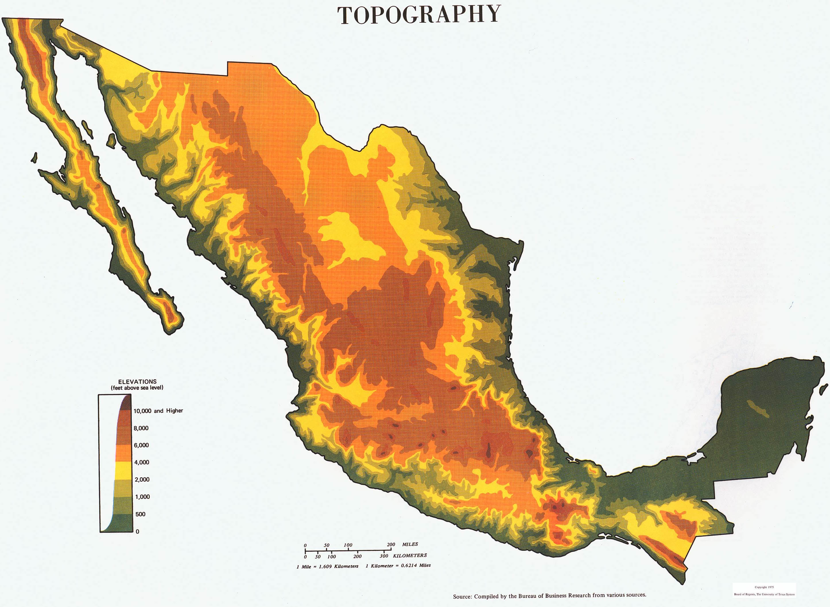 meksika fiziki haritasi 1975