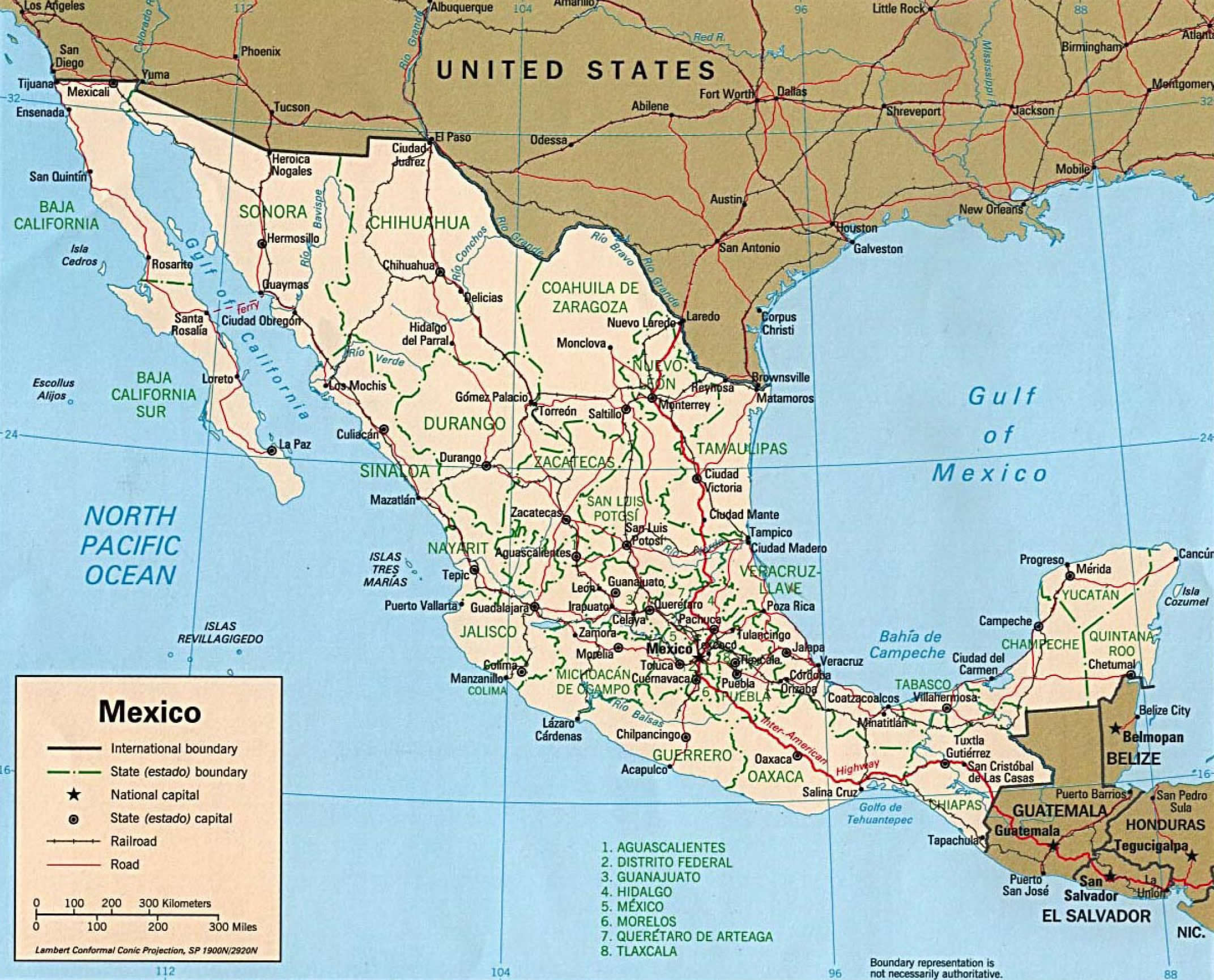 meksika siyasi haritasi 1997