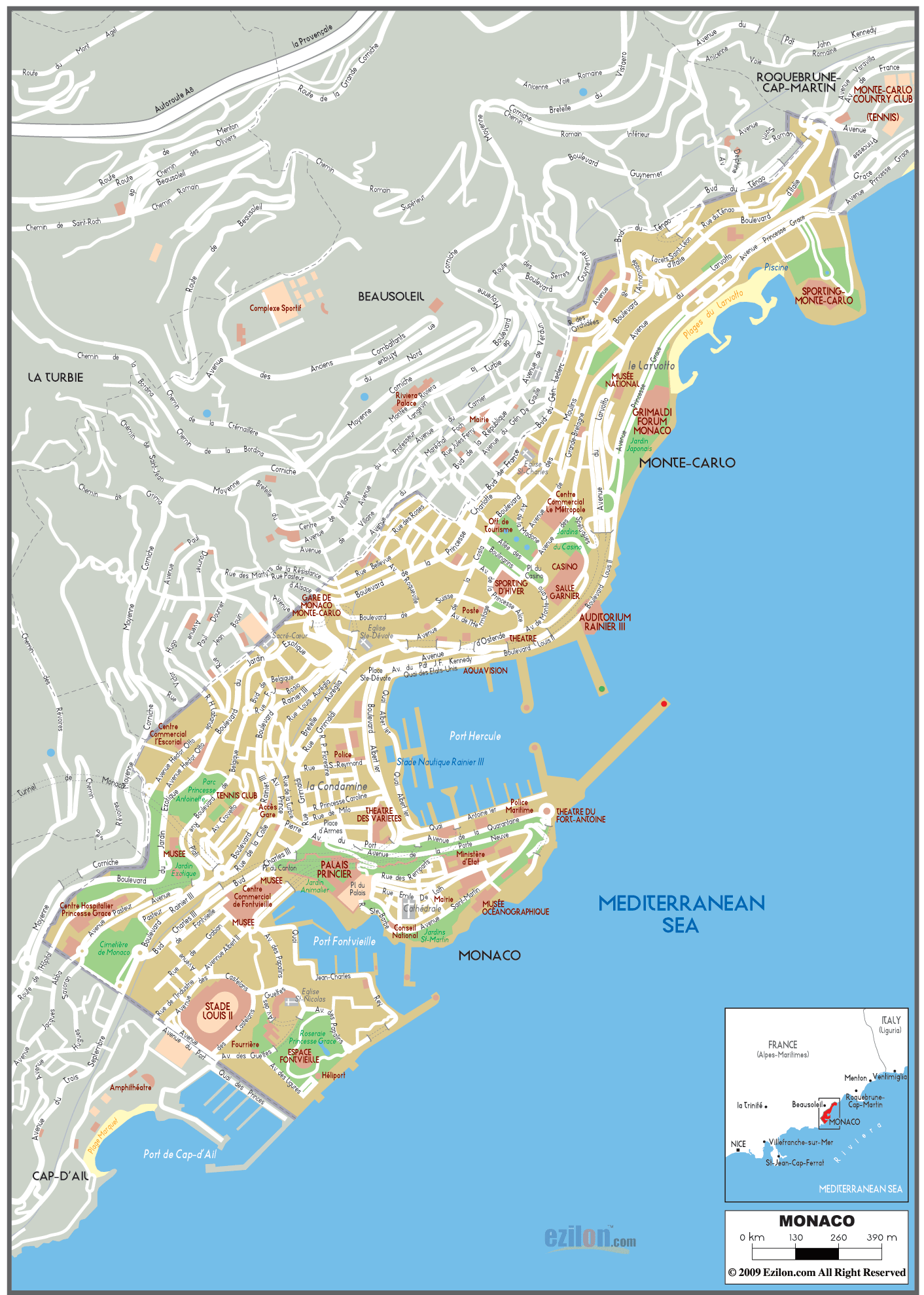 monaco sehir merkezi haritasi