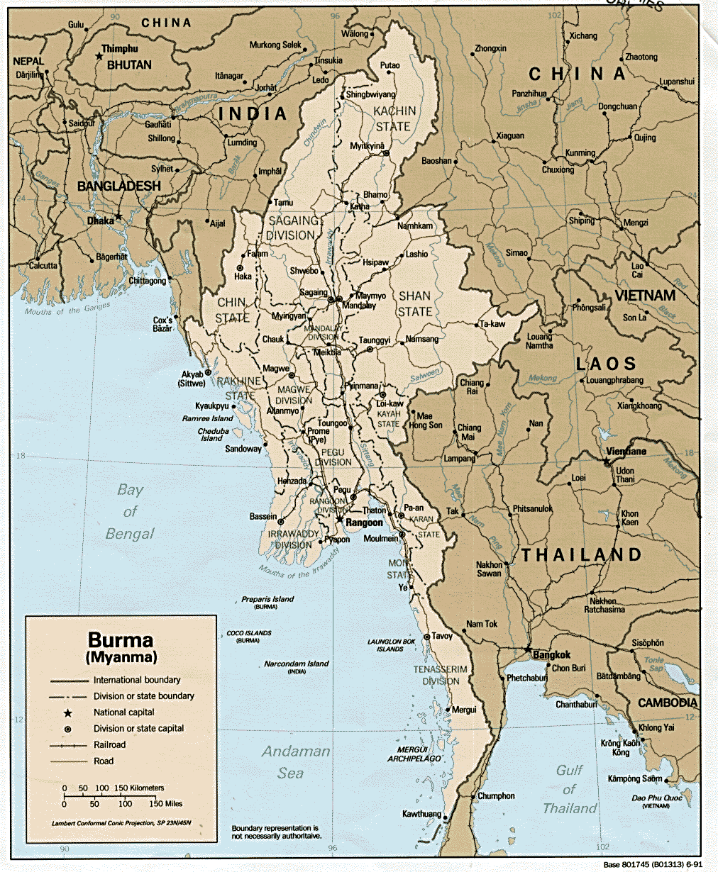 myanmar burma harita cin hindistan