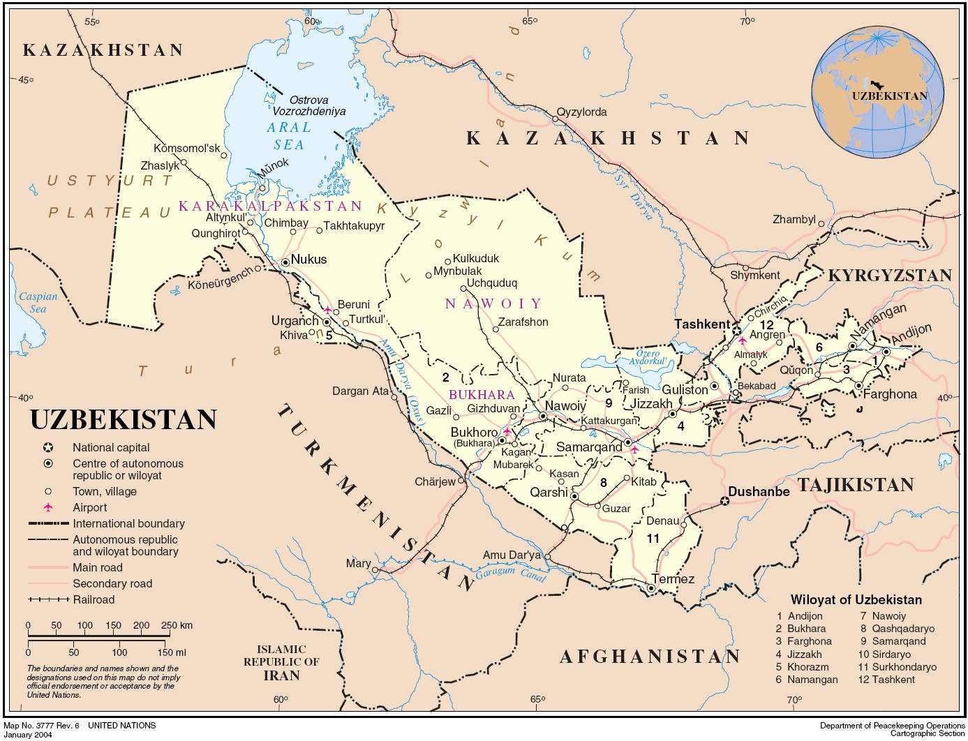 ozbekistan siyasal haritasi