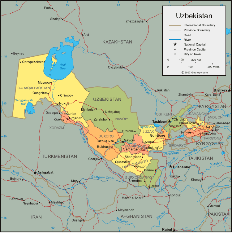ozbekistan siyasi haritasi
