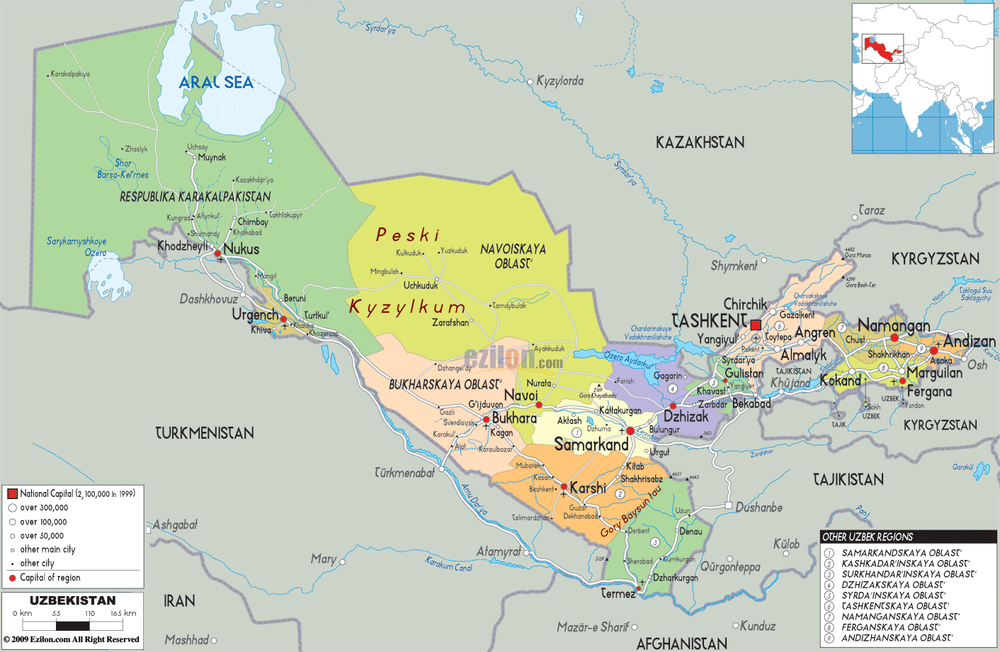 siyasi haritasi ozbekistan