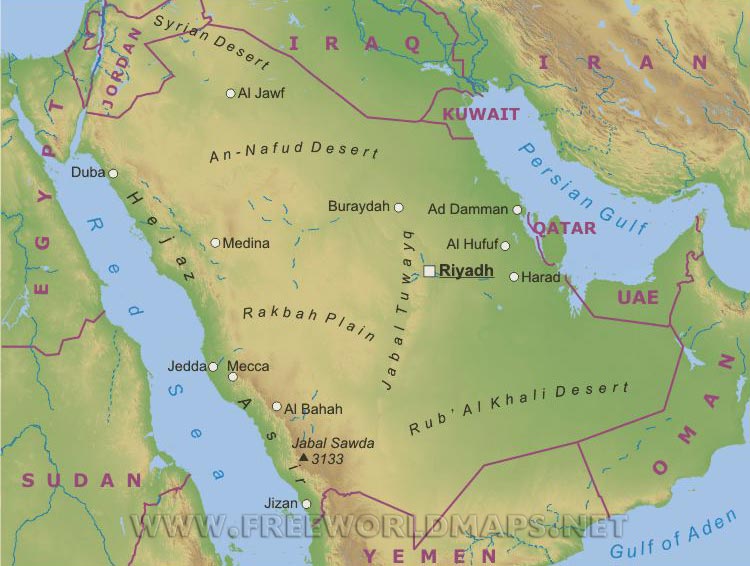 fiziki harita suudi arabistan