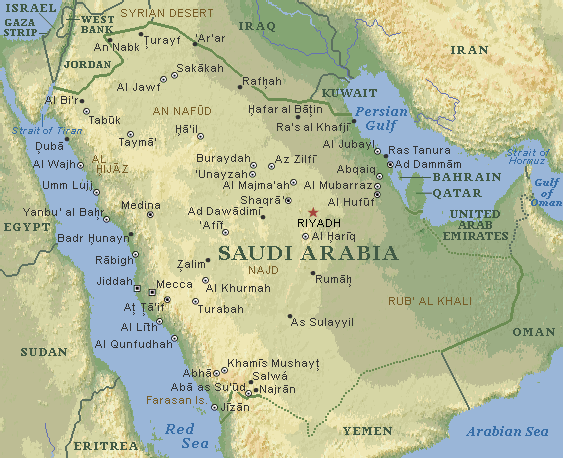 suudi arabistan haritasi fiziki haritasi