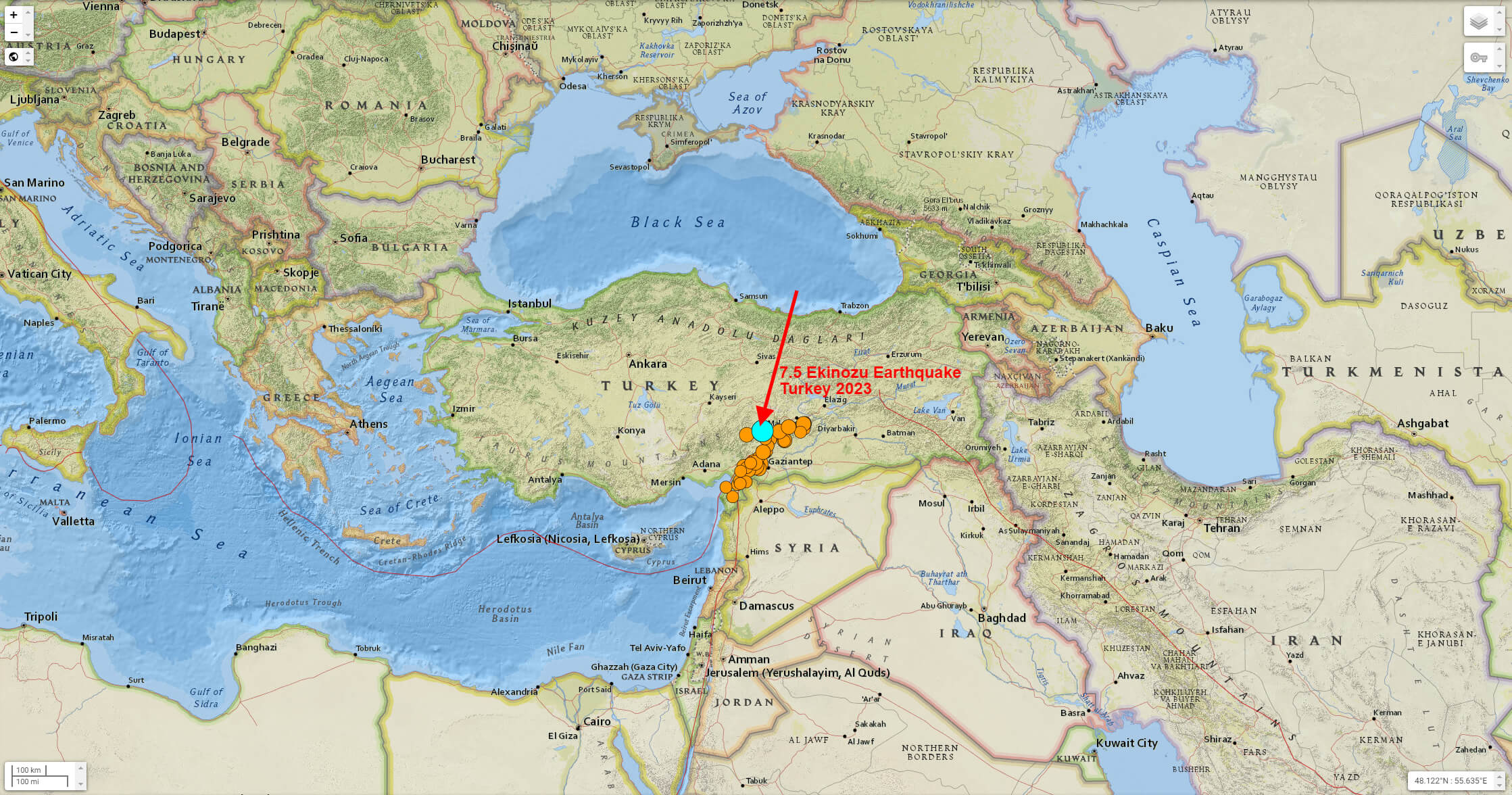 2023 kahramanmaraş türkiye 7.5 deprem haritası