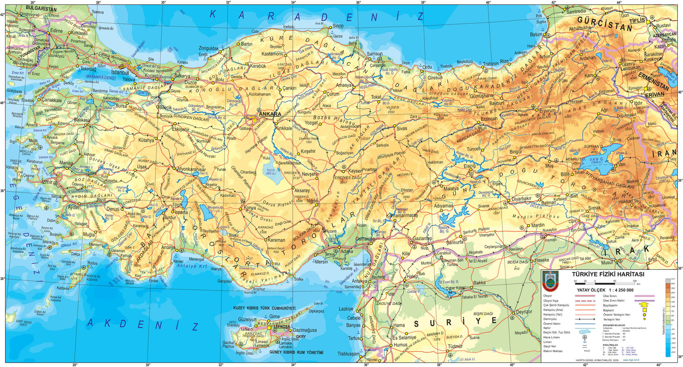 turkiye'nin fiziki haritasi